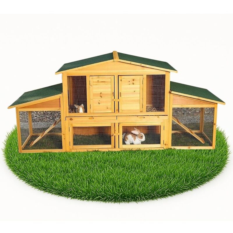 Mucola - Kleintierstall Hasenkäfig Kaninchenkäfig Gehege Villa Holz Frei Lauf Hasen Stall