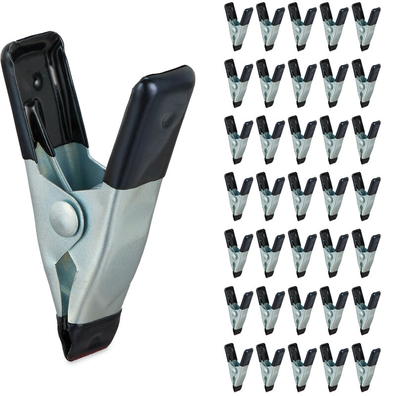 Klemmen im 36er Set, Leimzwingen zum Basteln, Modellbau, Metall, Spannweite 20 mm, Klemmzwingen klein, schwarz - Relaxdays