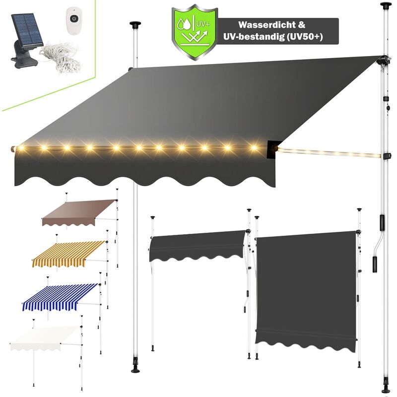 Mucola - Klemmmarkise Sonnenschutz Markise 150-400cm led Balkon Terasse Fenstermarkise Ausziehbar