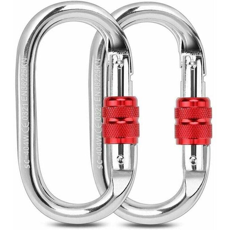 Kletterkarabiner, 2 Stück Sicherheitskarabiner 25KN O-Form Karabiner zum Klettern, Abseilen, Hängematten, Hundeleine, Flasche