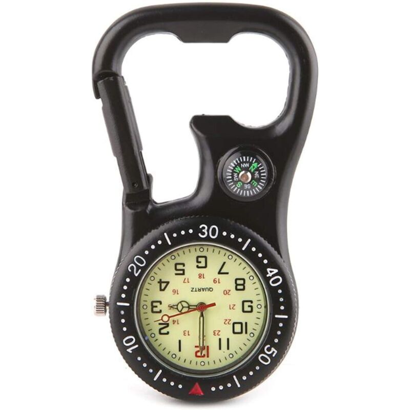 Kletterkarabiner, leuchtende Uhr, hängende Schnalle, Kompass, Flaschenöffner, analoge Anzeige, Quarzwerk, 8,2 x 4,6 x 1,3 cm