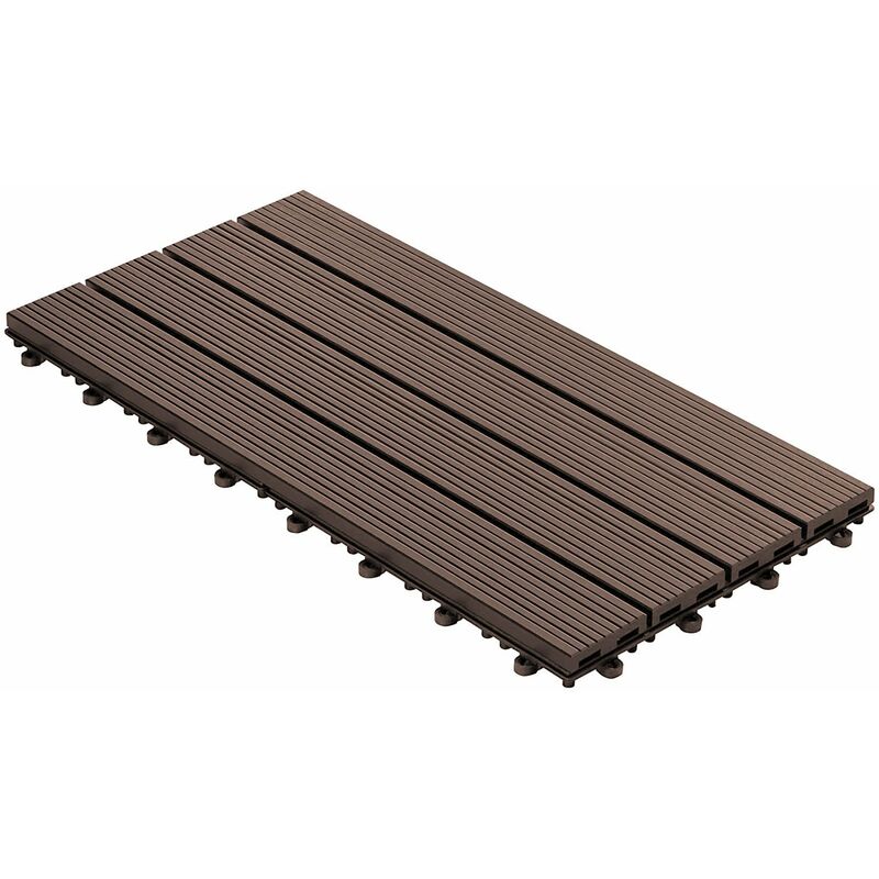 Floordirekt - Klickfliesen WPC-Terrassendielen Royal Dunkelbraun 60 x 30 cm 6 Stück