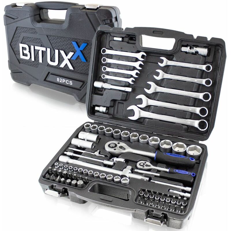 Bituxx - 82 tlg Knarrenkasten Ratschenschlüssel Werkzeugkoffer Werkzeugkiste bestückt