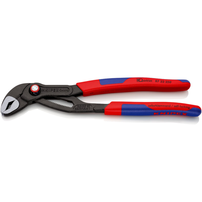 KNIPEX 87 22 250 SB Cobra® QuickSet Hightech-Wasserpumpenzange mit schlanken Mehrkomponenten-Hüllen grau atramentiert 250 mm