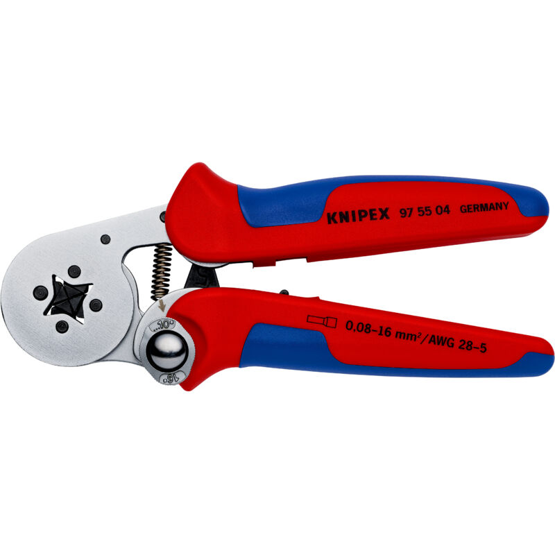FP - Knipex Selbsteinstellende Crimpzange für Aderendhülsen mit Seiteneinführung, mit Mehrkomponenten-Hüllen, verchromt 180 mm, Art.Nr. 97 55 04