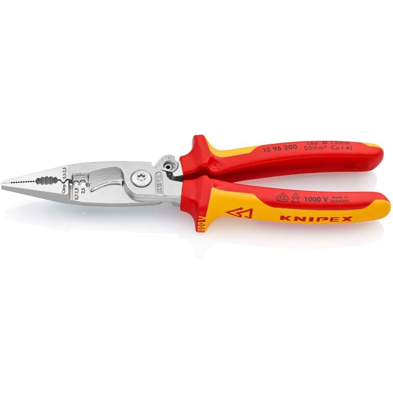 KNIPEX 13 96 200 SB Elektro-Installationszange isoliert mit Mehrkomponenten-Hüllen, VDE-geprüft verchromt 200 mm