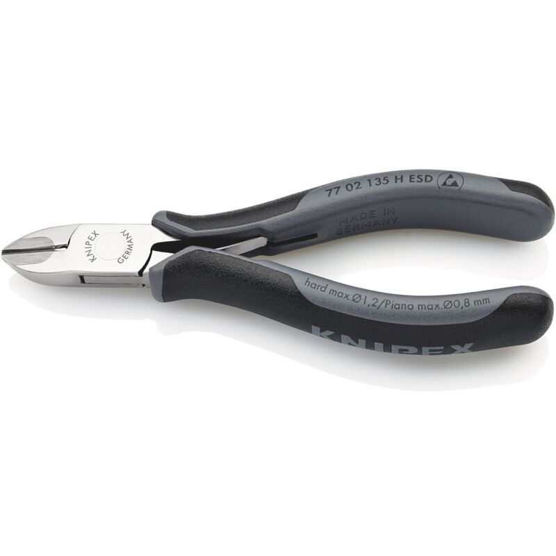 Elektronik-Seitenschneider mit eingesetzter Hartmetallschneide esd, mit Mehrkomponenten-Hüllen, 135 mm - Knipex