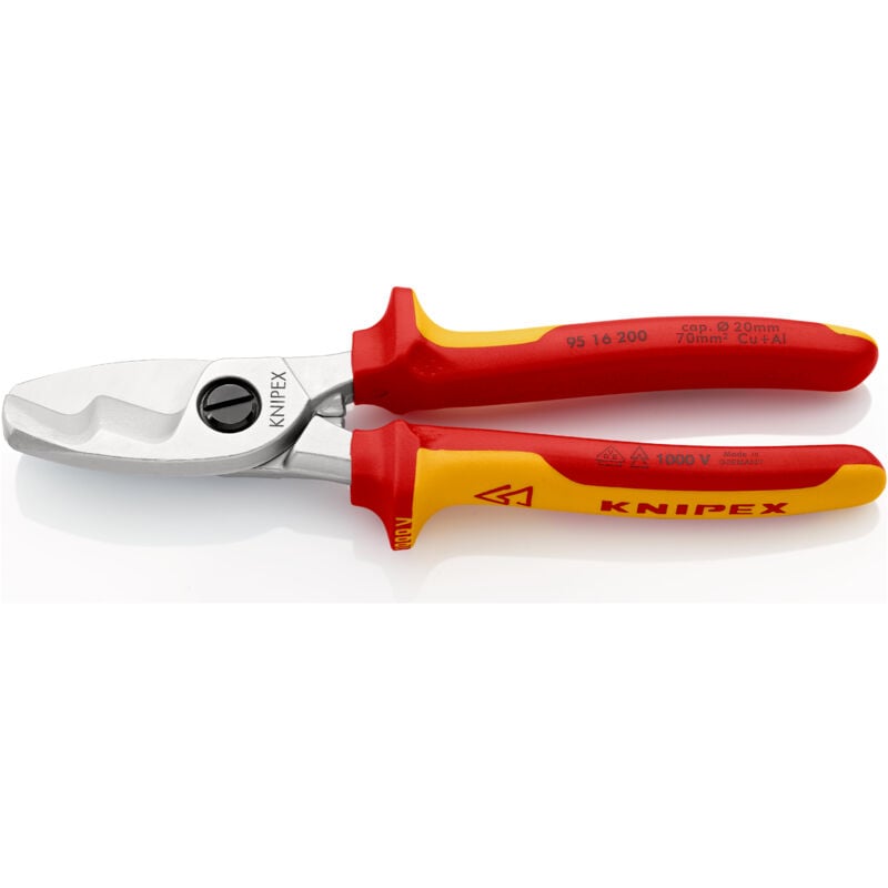 KNIPEX 95 16 200 SB Kabelschere mit Doppelschneide isoliert mit Mehrkomponenten-Hüllen, VDE-geprüft verchromt 200 mm