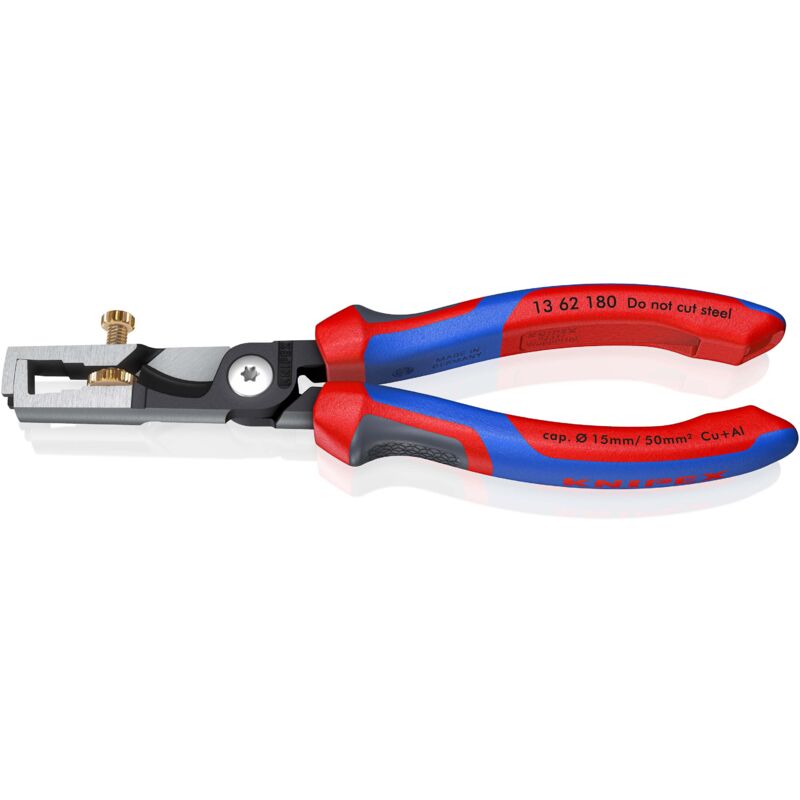 Knipex - 13 62 180 StriX® Abisolierzangen mit Kabelschere mit Mehrkomponenten-Hüllen schwarz atramentiert 180 mm