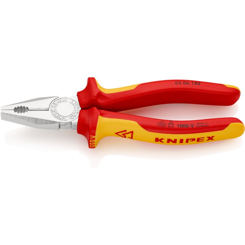 KNIPEX 03 06 180 Kombizange isoliert mit Mehrkomponenten-Hüllen, VDE-geprüft verchromt 180 mm