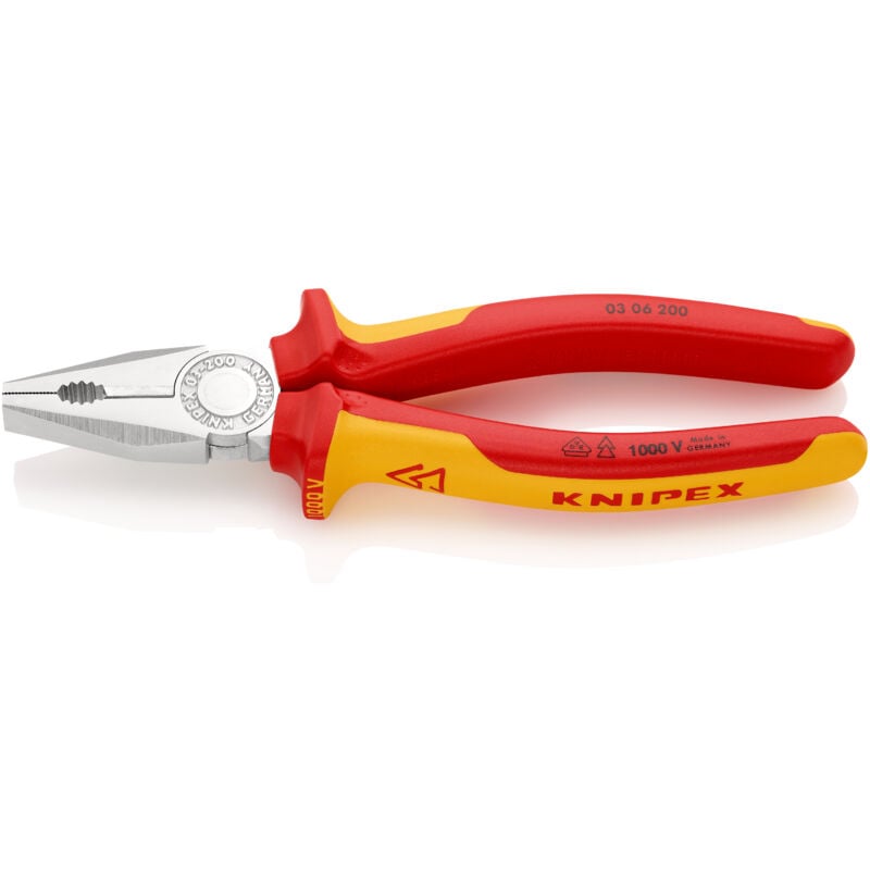 KNIPEX 03 06 200 SB Kombizange isoliert mit Mehrkomponenten-Hüllen, VDE-geprüft verchromt 200 mm