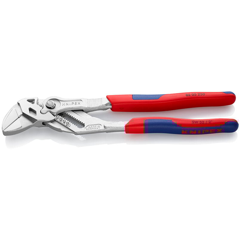 KNIPEX 86 05 250 SB Zangenschlüssel Zange und Schraubenschlüssel in einem Werkzeug mit Mehrkomponenten-Hüllen verchromt 250 mm