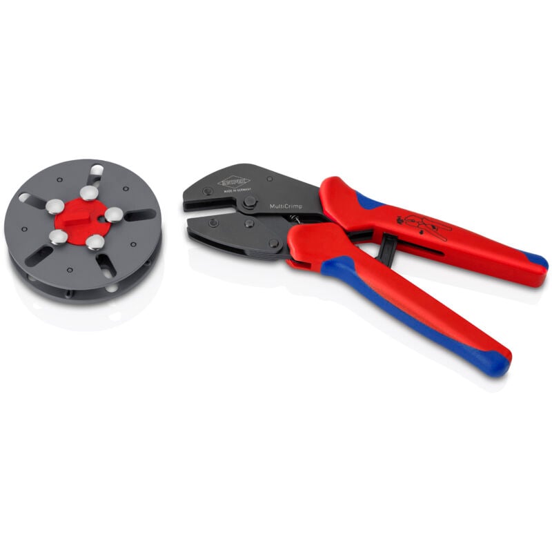KNIPEX 97 33 LE MultiCrimp® Crimpzange mit Wechselmagazin, leer mit Mehrkomponenten-Hüllen brüniert 250 mm