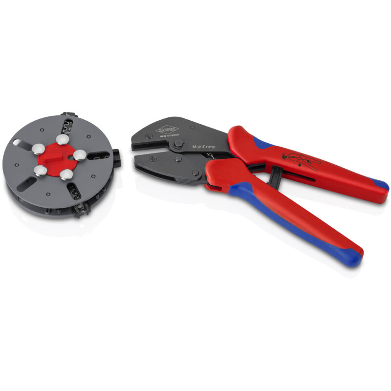 Knipex - MultiCrimp Crimpzange mit Wechselmagazin mit Mehrkomponenten-Hüllen brüniert 250 mm