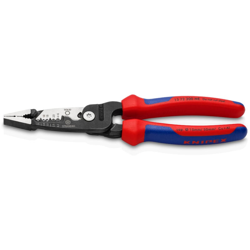 KNIPEX 13 72 200 ME Multifunktions-Elektrikerzange metrisches Modell mit Mehrkomponenten-Hüllen schwarz atramentiert 200 mm