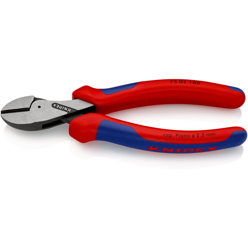 KNIPEX 73 02 160 SB X-Cut® Kompakt-Seitenschneider hochübersetzt mit Mehrkomponenten-Hüllen schwarz atramentiert 160 mm