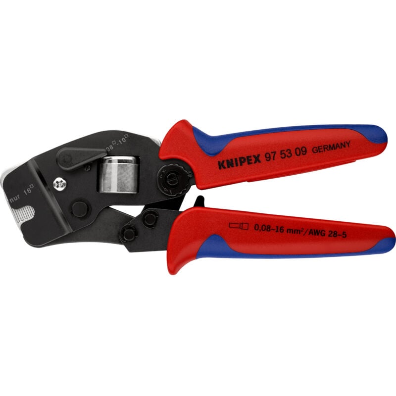 KNIPEX 97 53 09 SB Selbsteinstellende Crimpzange für Aderendhülsen mit Fronteinführung mit Mehrkomponenten-Hüllen brüniert 190 mm