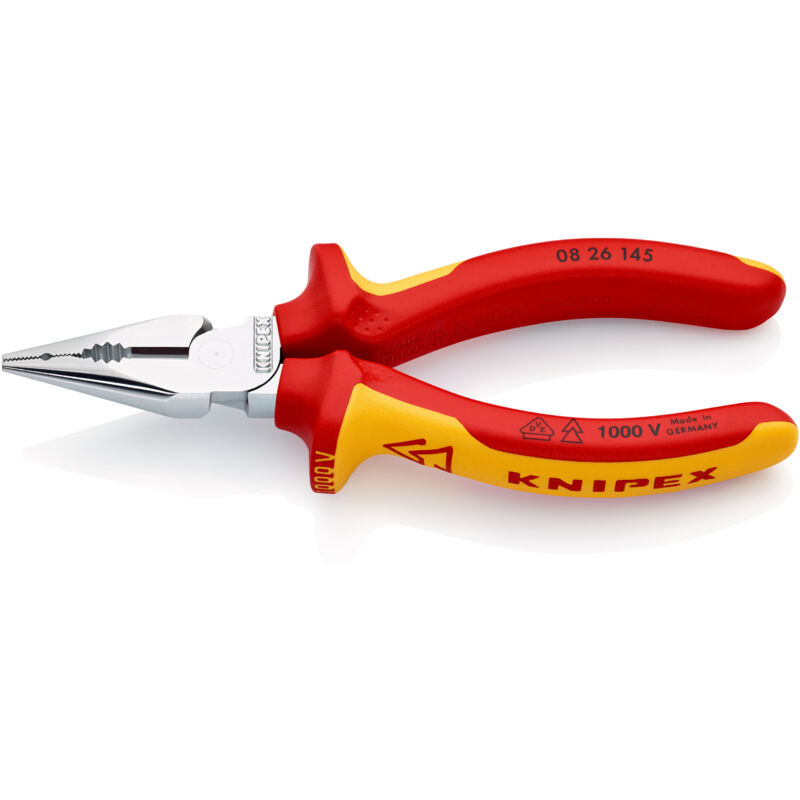 KNIPEX 08 26 145 SB Spitz-Kombizange isoliert mit Mehrkomponenten-Hüllen, VDE-geprüft verchromt 145 mm