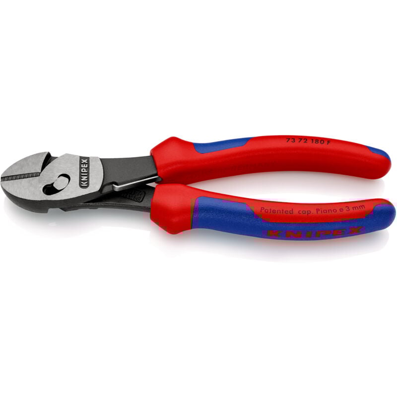 KNIPEX 73 72 180 F TwinForce® Hochleistungs-Seitenschneider mit Öffnungsfeder mit Mehrkomponenten-Hüllen schwarz atramentiert 180 mm