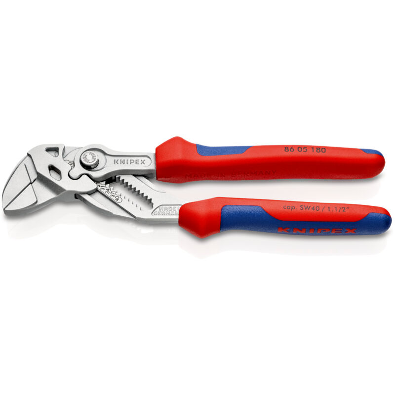 KNIPEX 86 05 180 Zangenschlüssel Zange und Schraubenschlüssel in einem Werkzeug mit Mehrkomponenten-Hüllen verchromt 180 mm