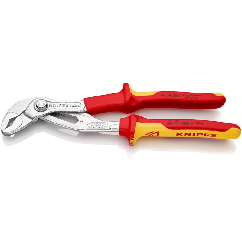KNIPEX 87 26 250 SB Cobra® VDE Hightech-Wasserpumpenzange, isoliert isoliert mit Mehrkomponenten-Hüllen, VDE-geprüft verchromt 250 mm