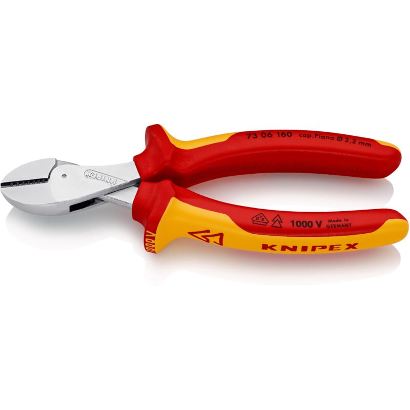 KNIPEX 73 06 160 SB X-Cut® Kompakt-Seitenschneider hochübersetzt isoliert mit Mehrkomponenten-Hüllen, VDE-geprüft verchromt 160 mm