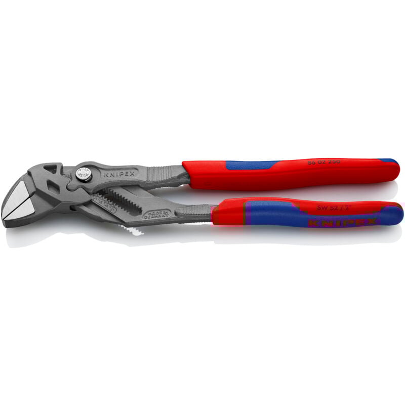 KNIPEX 86 02 250 SB Zangenschlüssel Zange und Schraubenschlüssel in einem Werkzeug mit Mehrkomponenten-Hüllen grau atramentiert 250 mm