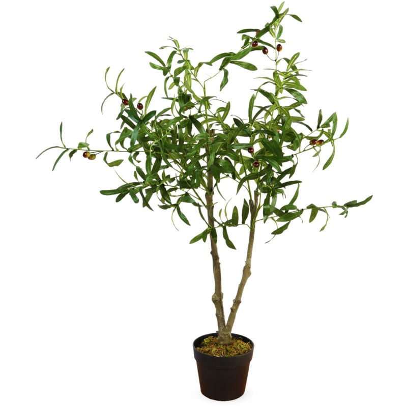 Spetebo - Kunstpflanze im Blumentopf 105 cm - Oliven Baum - Künstliche Deko Pflanze