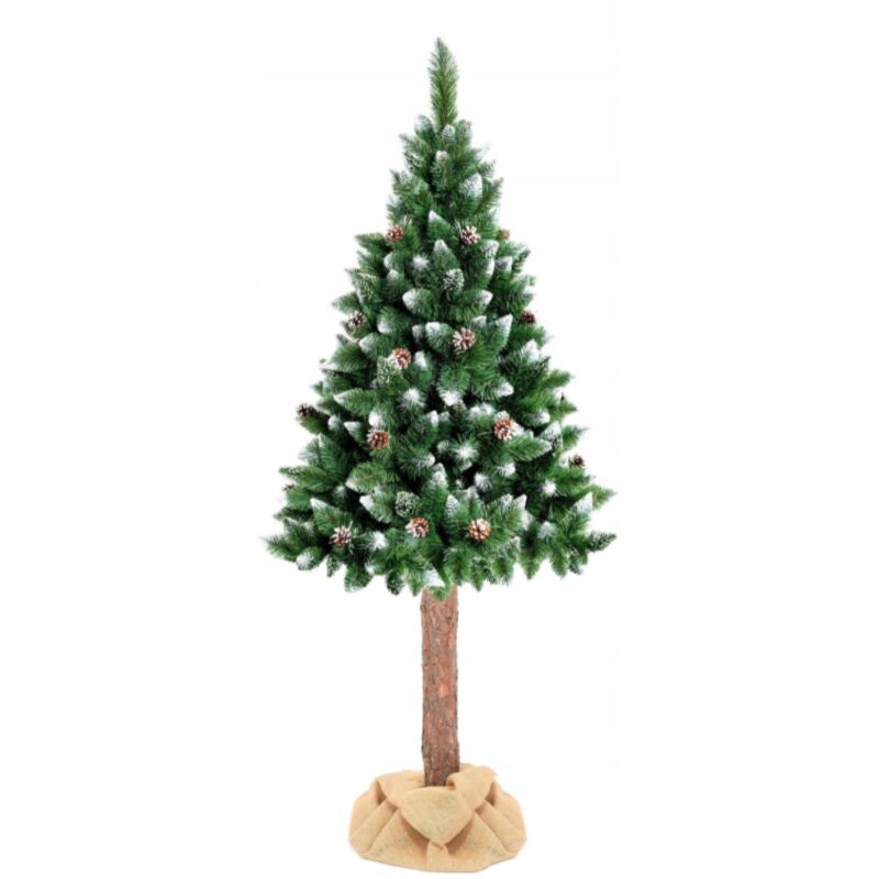 Künstlicher Weihnachtsbaum 160 cm - mit Schnee und Tannenzapfen und Holzstamm