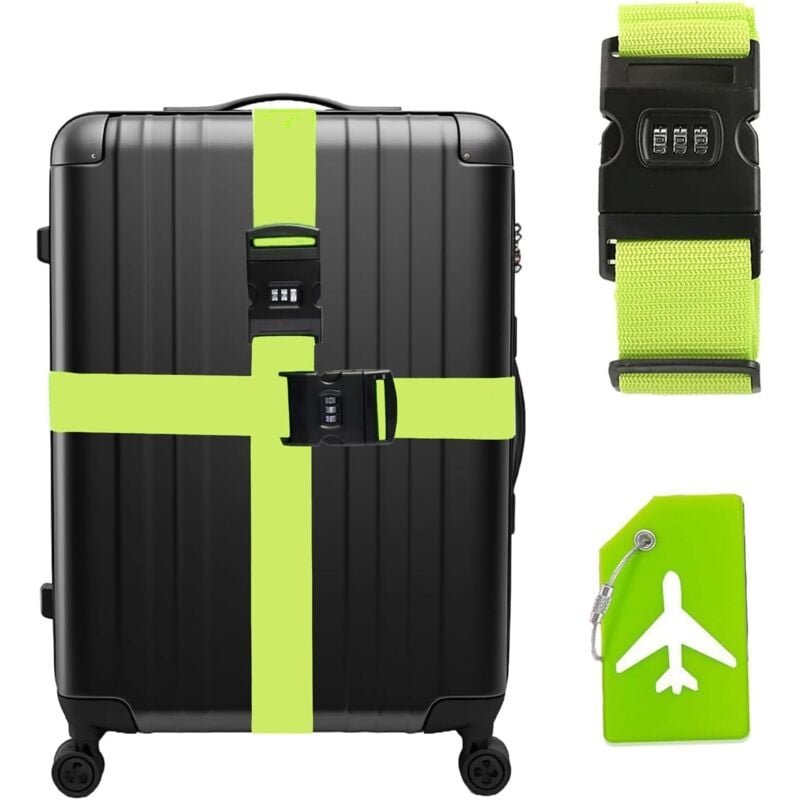 Koffergurt Kofferanhänger Set, Personalisierte Gepäckband mit Identifikationsanhänger für Reisekoffer und Reisetaschen, Praktisches Gepäckband Set