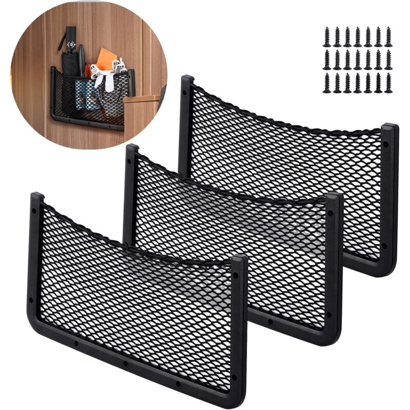 Kofferraum Netztasche 3 Stück, Auto Aufbewahrungsnetz Gepäcknetz Tasche 40 20CM, Multifuntionales Autositz Ablagenetz, Utensiliennetz für