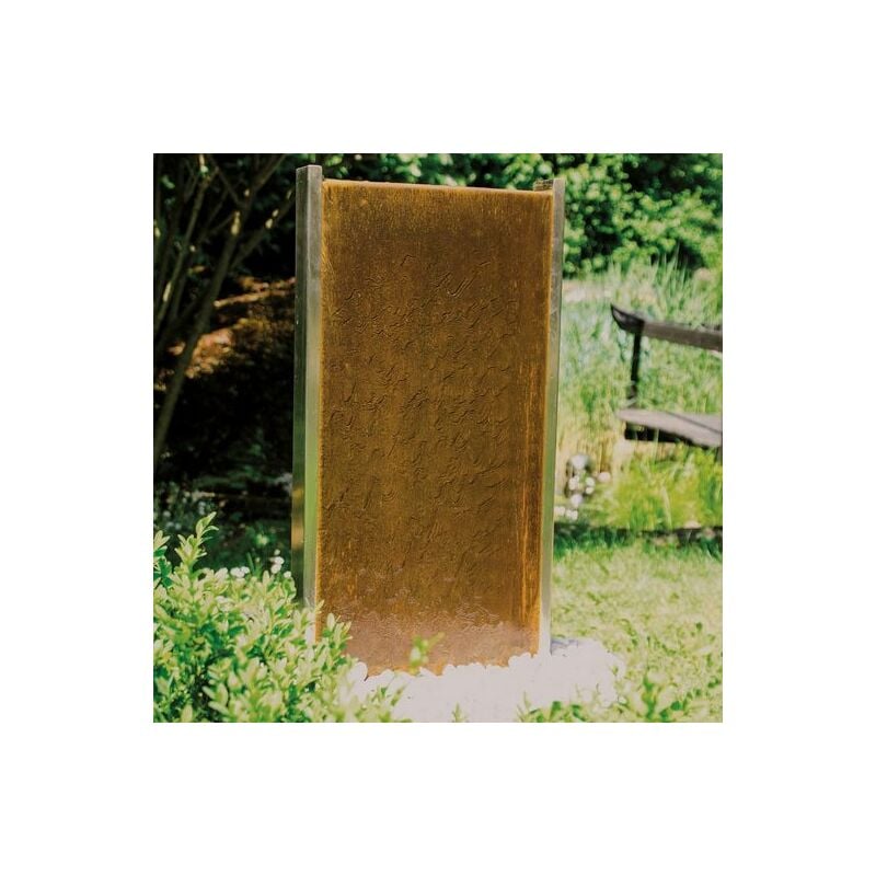 Wasserwand 'Bolivieren' mit LED-Beleuchtung Höhe 79 cm Zimmerbrunnen 31002 aus der Kombination von Cortenstahl und Edelstahl - Köhko