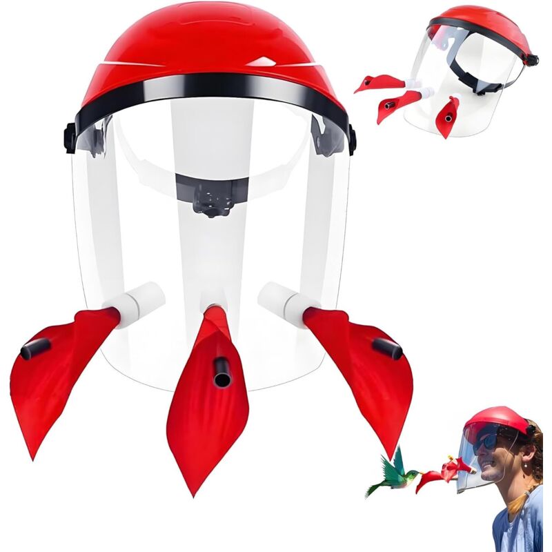 Kolibri-Futterhelm Freihändige Fütterung für ausgewachsene Kolibris 3 Futteröffnungen Verstellbares Kopfband (Rot)