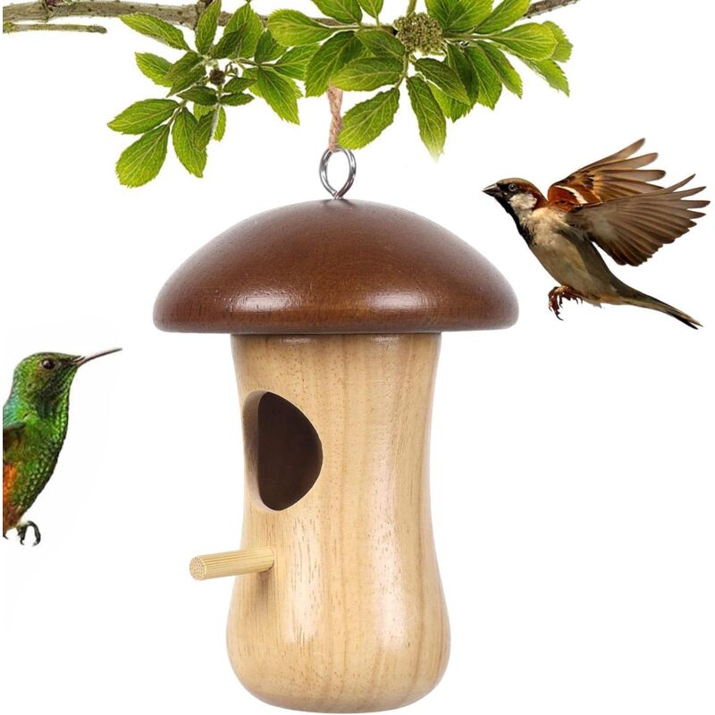 Jusch - Kolibri-Haus, hängendes Vogelhaus-Nest für Kolibri im Freien, pilzförmiges Holzhaus