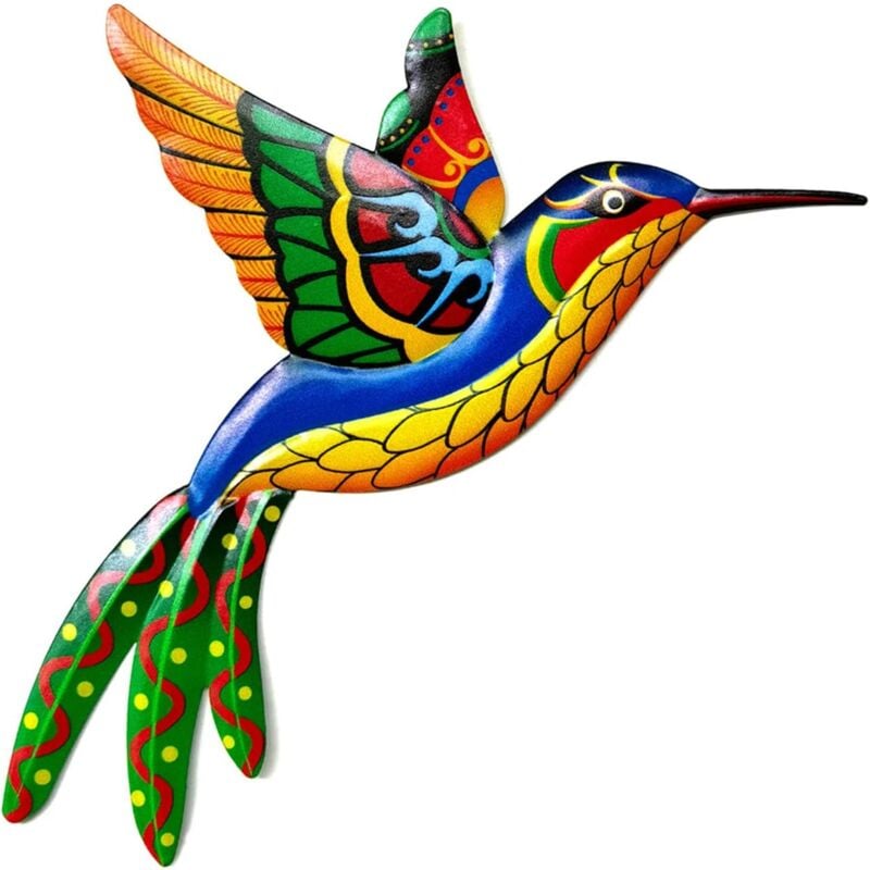 Kolibri-Wanddekoration aus Metall – Vogel-Wanddekoration aus Schmiedeeisen – für drinnen oder draußen – 1 Stück, Gelb
