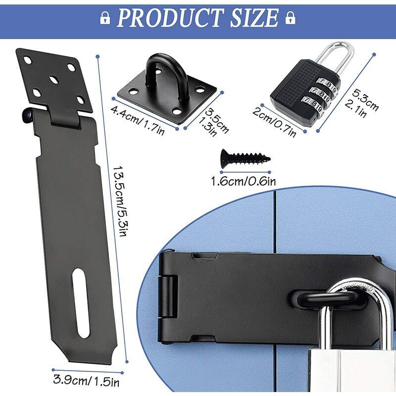 Kombinations-Vorhängeschloss und Türüberfalle-Set, 4 Zoll, schwarz, robust, wetterfest, für Türschloss, Schrankschloss, Schul- und Schuppenschloss