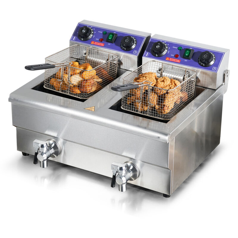 Mophorn - Kommerzielle elektrische Fritteuse von 24 l, 5000 w, Edelstahl-Tischfritteuse mit zwei herausnehmbaren Körben, Zeitsteuerung und