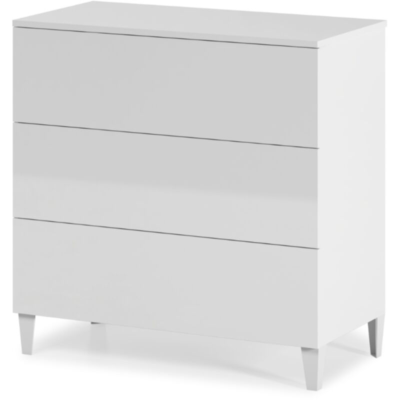 Schubladenschrank Baltimora, Kommode mit 3 Schubladen, Kommode für Schlafzimmer, Moderne Kommode, cm 80x40h80, Weiß