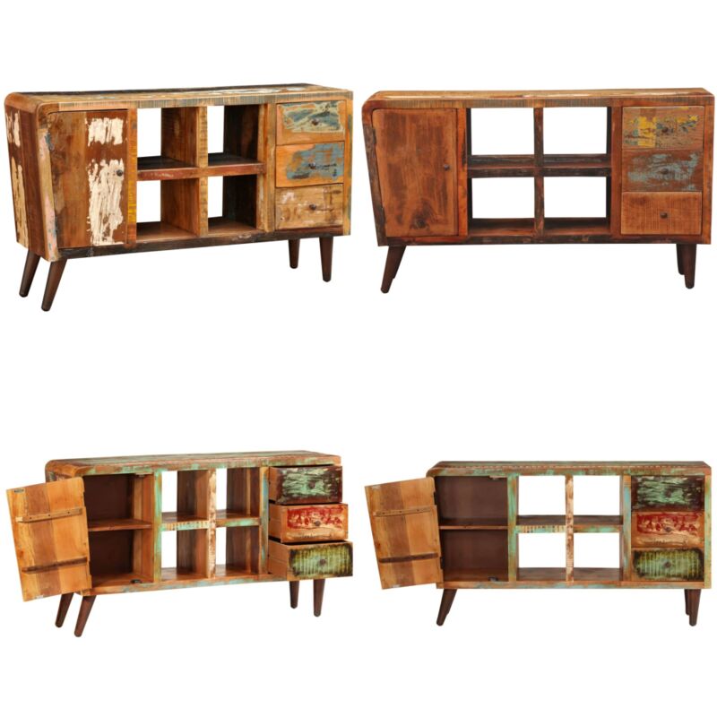 Kommode Massivholz 1 Tür 4 Fächer und 3 Schubladen - Holz Sideboard - Vintage Schrank - Antik Möbel - Massives Holz - Recyceltes Holz - Home & Living