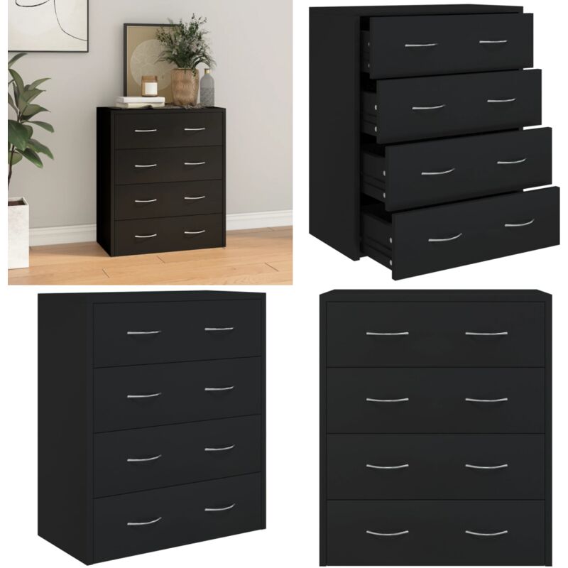 Kommode mit 4 Schubladen 60×30,5×71 cm Schwarz - Kommode - Sideboard - Wohnzimmermöbel - Holzwerkstoff - Schwarze Kommode - Home & Living
