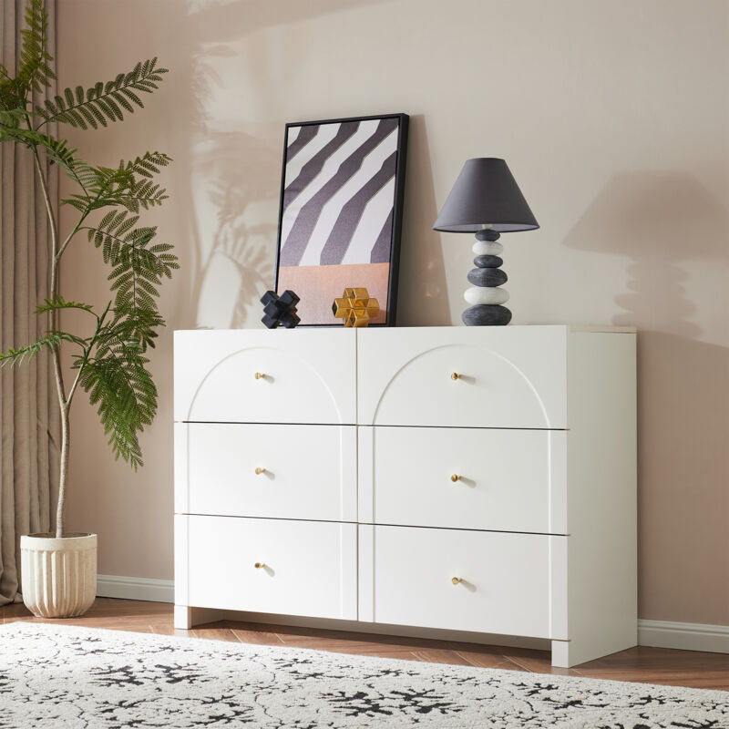 Kommode mit 6 Schubladen – Kommode mit weißen Türen und Schubladen für Wohnzimmer und Schlafzimmer, Maße: H82/L120/T40 cm