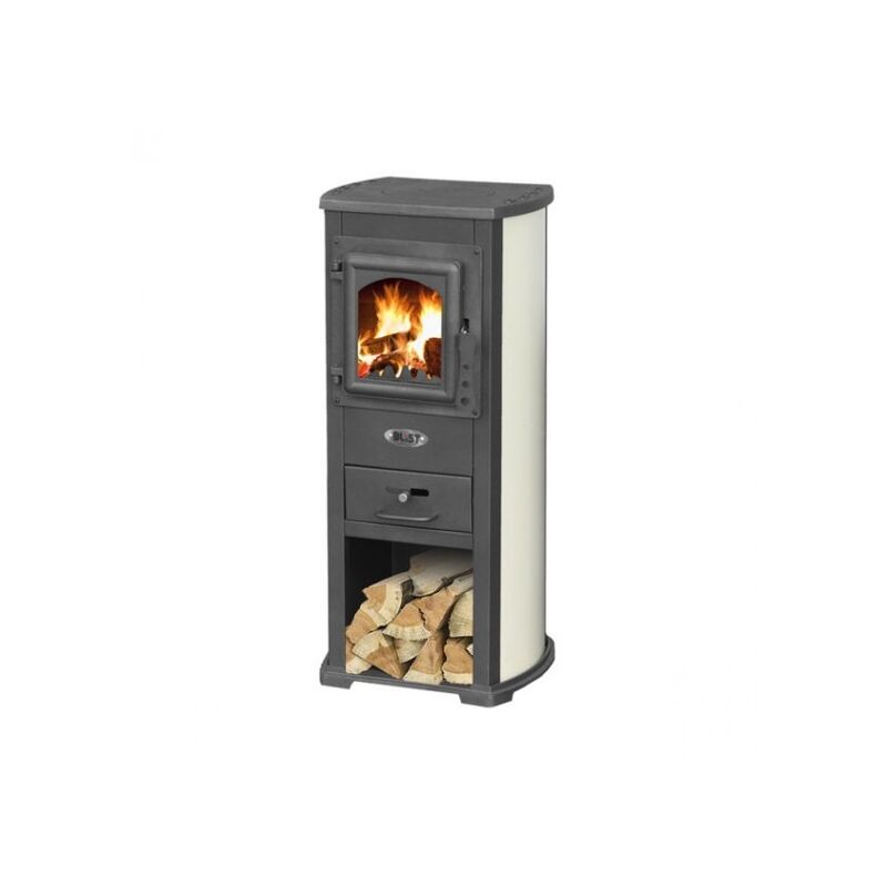 Webmarketpoint - Kompakter 7 kW Holzofen aus Stahl und Gusseisen, Blist Ekonomik Lux Beige