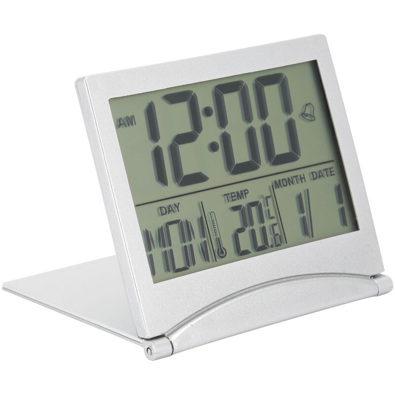 Kompakter elektronischer Tischwecker, faltbarer Kalender, Temperaturtimer, Reiseuhr