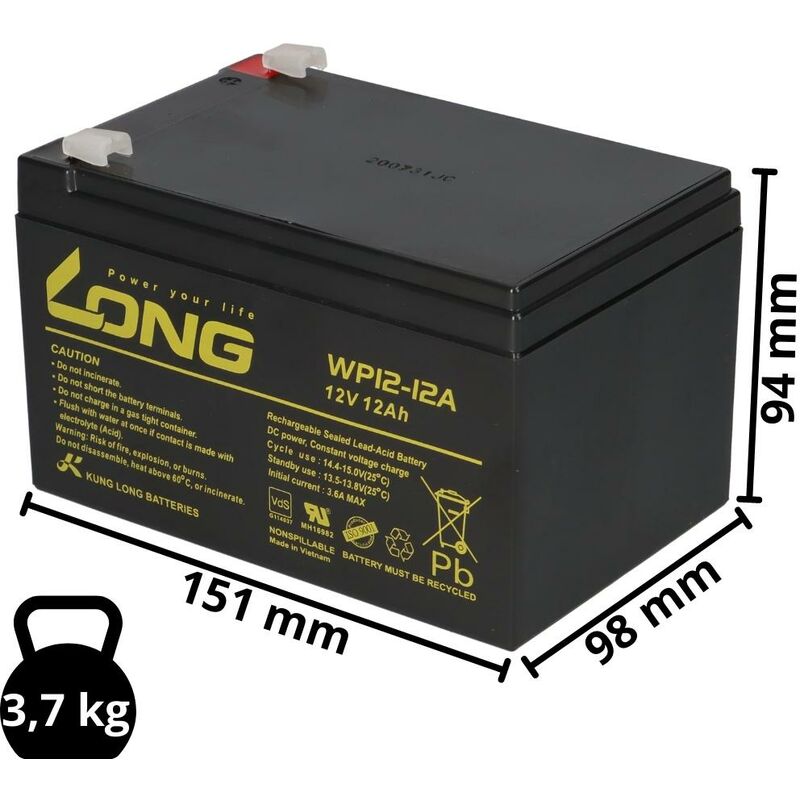 Kunglong - Kompatibler Akku e Roller e Scooter Quad e Bike 36V 3x 12V 12Ah agm