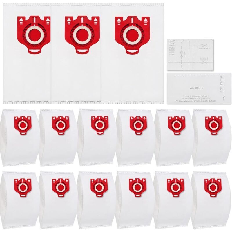 Komplettes Miele FJM-Sortiment: C1, Compact, C1, C2, FJM-Sortiment: S2, S3, S4, S5, S6, S7. Staubbeutel (15er-Pack) für Miele 3D mit 2