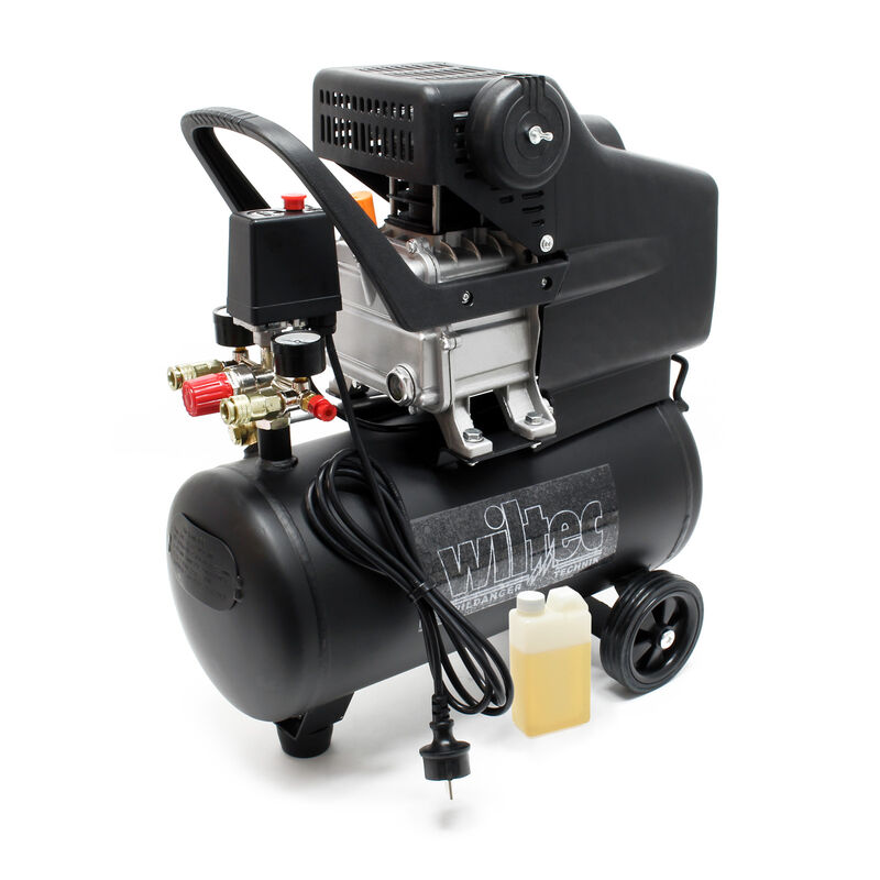 Wiltec - Druckluftkompressor mit 24L Kessel 1100W Druckluftkessel 1,1kW Werkstattkompressor 8 bar, Luftdruckkompressor, mobiler Kompressor