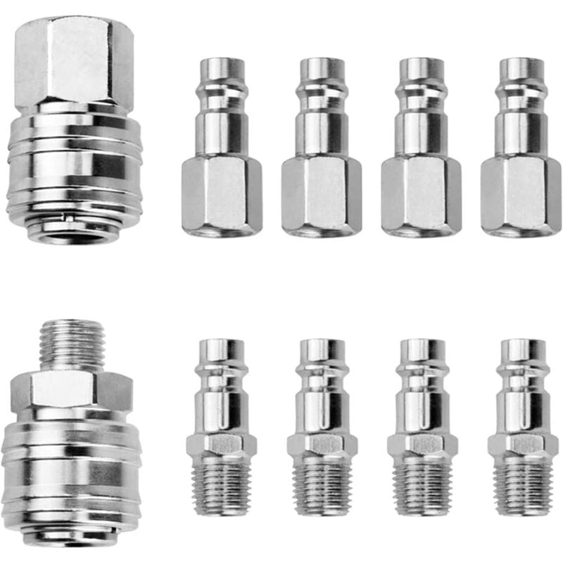 Kompressor-Schnellverbinder, 10-teilige Kompressor-Armaturen 1/4'BSP Pneumatischer Schnellverbinder Luftpneumatik-Koppler-Kit Kompressor-Luftzubehör