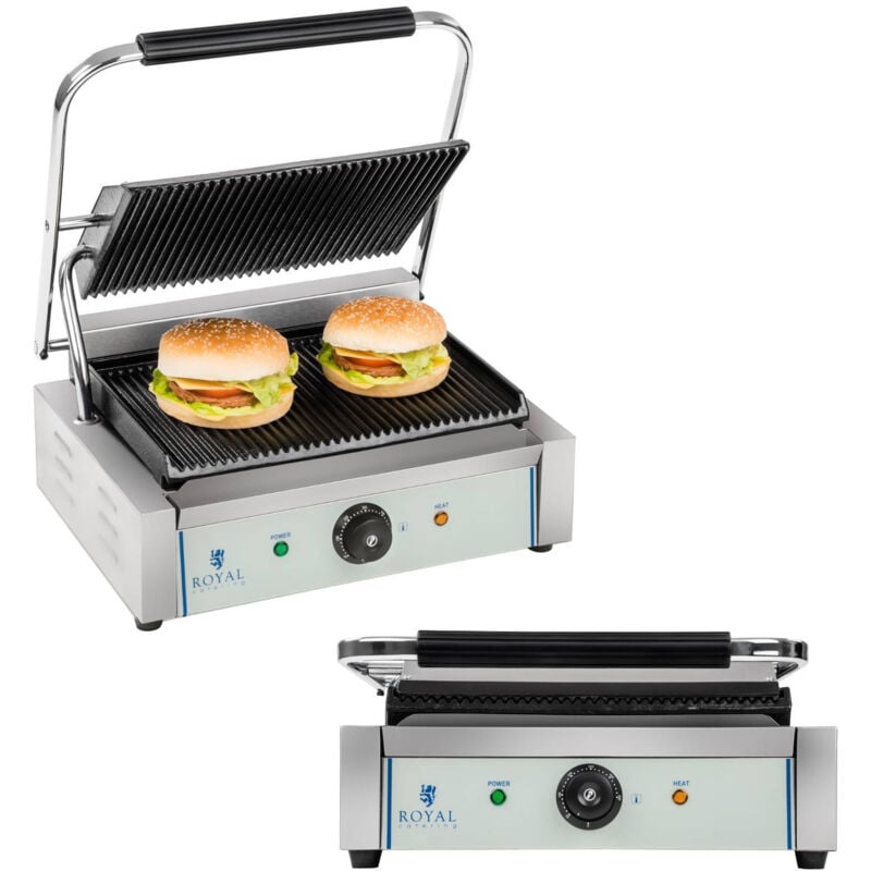 Royal Catering - Kontaktgrill Tischgrill Elektrogrill Panini Grill Sandwich Maker Geriffelt 2200W