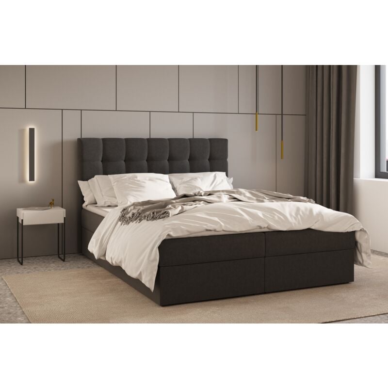 Kontinentalbett, Boxspringbett, Bett mit bettkasten, Bonell-Matratze und Topper, Doppelbett - Boxspringbett 05 - 180x200 - Schwarz - Hugo 100