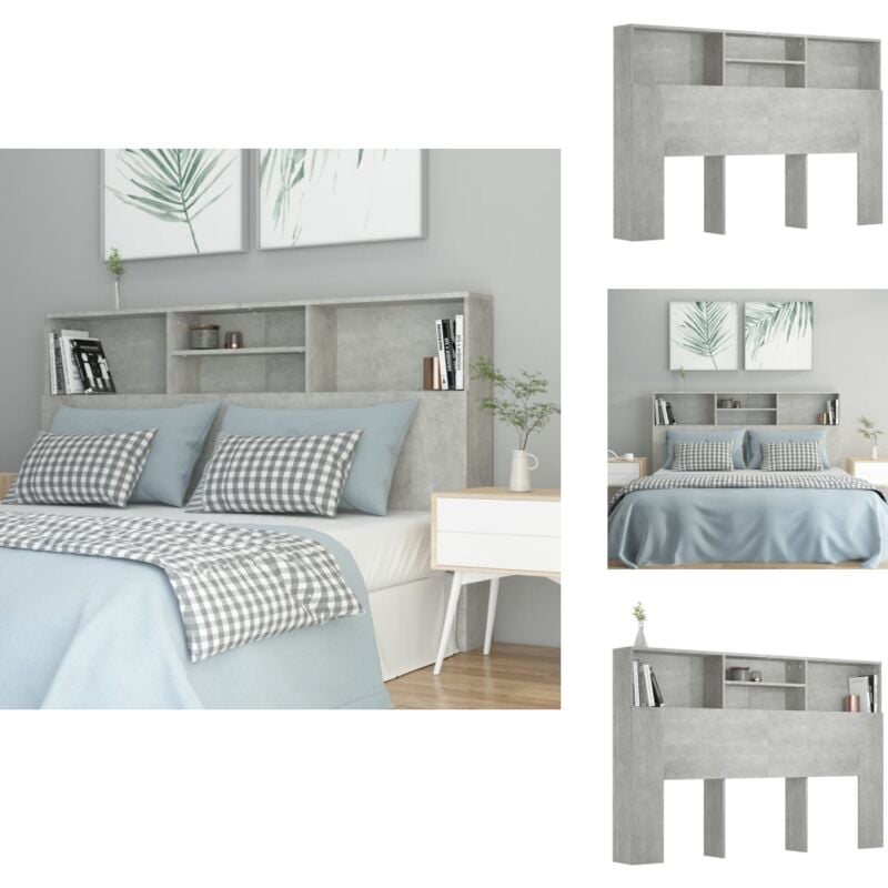 Bett-Kopfteil mit Ablagen Betongrau 160x19x103,5 cm - Bett-Kopfteil - Holzwerkstoff - Regal-Kopfteil - Bettkopfteil - Wohnraumgestaltung